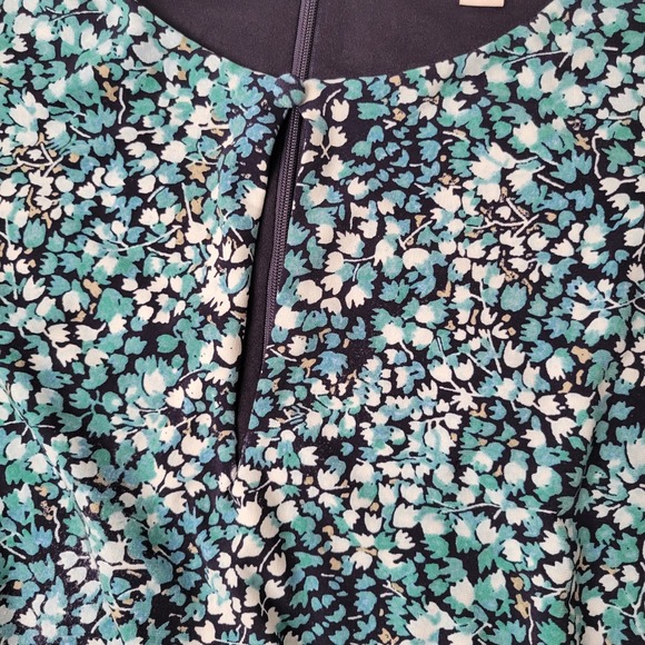 LOFT Women's Blue Floral Print Keyhole Neck Short Sleeve Dress‎ Sz 12 Lined Chic - Picture 11 of 12